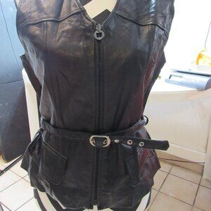 Vtg Siena Studio Women's lg Black Soft Leather Vest w/belt Moto Y2k Goth Grunge